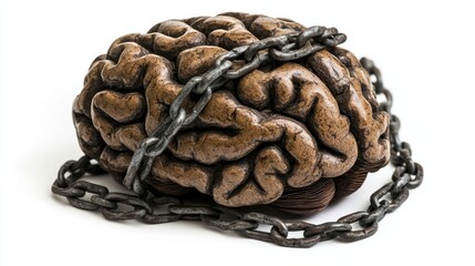 Obraz premium wrapped around a brain, symbolizing mental illness and emotional constraint, isolated on white background