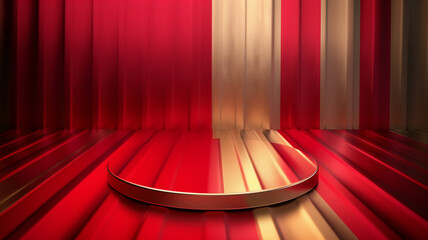 Luxury Elegant Empty Podium with Red and Golden Background for Product Display