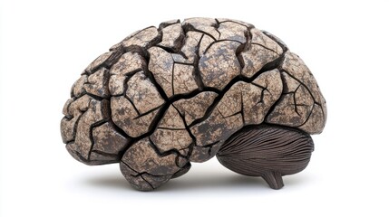 Obraz premium Cracked brain icon, symbolizing mental health issues and psychological distress, isolated on white background