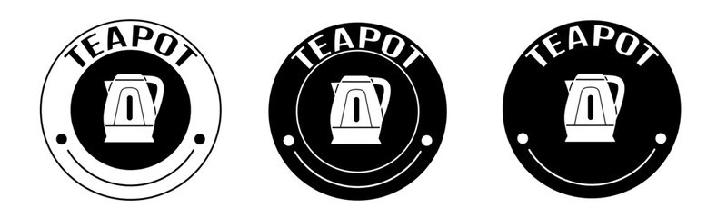 Black and white illustration of teapot icon in flat. Stock vector.