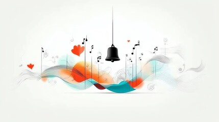 Obraz premium Abstract bell ringing with colorful sound waves, white background