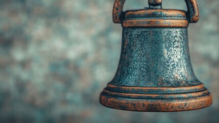 Detailed closeup of a ringing bell, vibration effects, white background