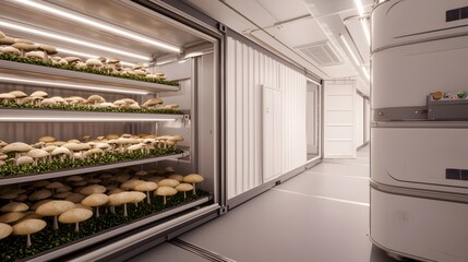 Innovative Mushroom Farm in Repurposed Shipping Container with LED Lighting and Climate Control