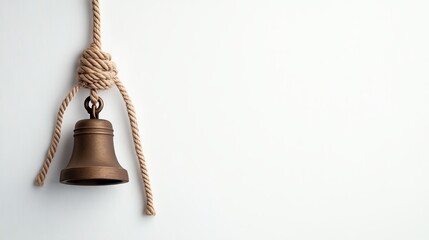 Ship s bell with nautical ropes attached, white background