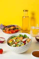 Fried tofu salad with sauce and vegetables
