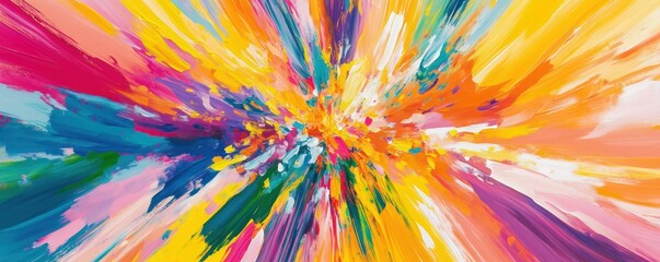 Obraz premium Vibrant Abstract Painting with Explosive Colorful Brush Strokes Radiating in Dynamic Patterns