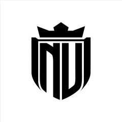 NU Logo with shield shape inside shield badge crown on white background template design