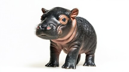 Fototapeta premium the baby hippo showing off his tiny feet, standing in a relaxed pose, isolated on white background