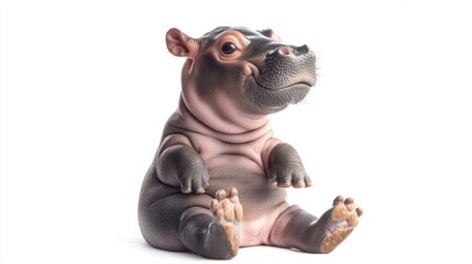 Obraz premium the baby hippo, sitting with one leg stretched out, looking adorable, isolated on white background