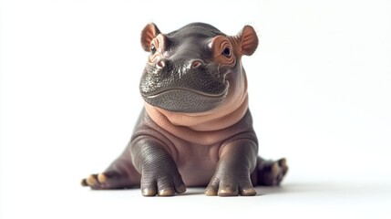 Obraz premium the baby hippo, sitting with one leg stretched out, looking adorable, isolated on white background