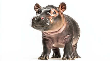 Obraz premium the baby hippo, stand tall with ears perked up and a curious gaze, isolated on white background