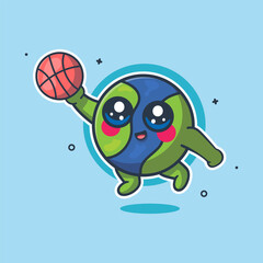 active earth character mascot playing basketball isolated cartoon