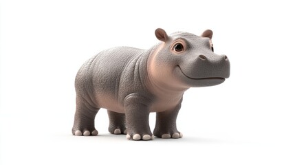 Fototapeta premium the baby hippo walking with tiny steps, big feet and rounded body, isolated on white background