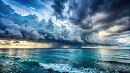 Fototapeta premium stormy ocean landscape with rainy clouds Panoramic