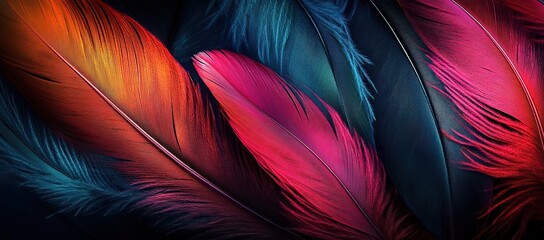 Fototapeta premium Abstract, colorful feather wallpaper on a dark background