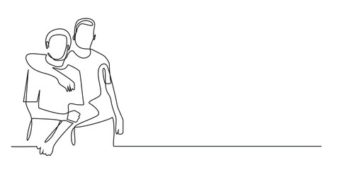 one continuous line drawing of adult siblings. one line drawing of brother and sister's closeness. single line vector illustration of a harmonious family. isolated on white background
