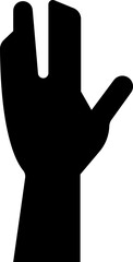Human hand Gesture icon in trendy black flat style. Hand drawn Emoji. Perfect vector for communication, body language, design element. Raise hand Waving sign symbol isolated on transparent background.