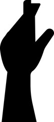 Human hand Gesture icon in trendy black flat style. Hand drawn Emoji. Perfect vector for communication, body language, design element. Raise hand Waving sign symbol isolated on transparent background.