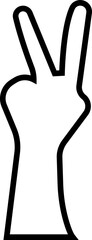 Human hand Gesture icon in trendy black line style. Hand drawn Emoji. Perfect vector for communication, body language, design element. Victory sign illustration isolated on transparent background.