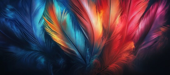 Obraz premium Abstract, colorful feather wallpaper on a dark background