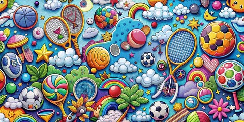 Naklejka premium Cute Sport Items Patches and Stickers Collection for Playful Decor and Accessories