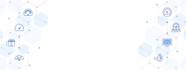 Speed Banner Vector Illustration with Two-sided Icon Style. Line Duotone icon. Containing performance, time, speedometer, meter, slow, gift box