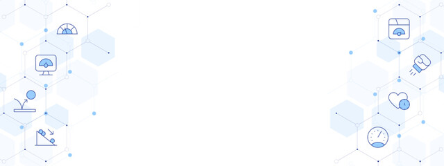 Speed Banner Vector Illustration with Two-sided Icon Style. Line Duotone icon. Containing speed dating, speedometer, boxing, optimization, speed, slope, bounce