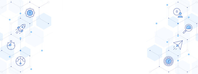 Speed Banner Vector Illustration with Two-sided Icon Style. Line Duotone icon. Containing speedometer, efficiency, paper plane, magnifying glass, rocket, performance, limit