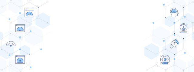 Speed Banner Vector Illustration with Two-sided Icon Style. Line Duotone icon. Containing speedometer, fist, performance, gauge, optimization, benchmarking, speed test