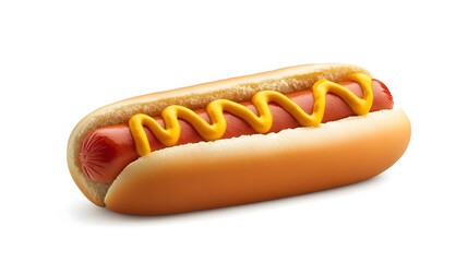 Hot dog with mustard and ketchup, side view isolated on a white background. 