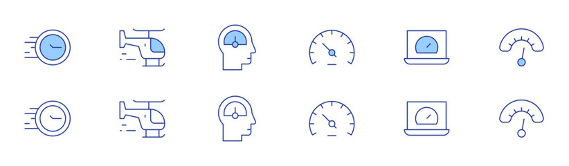 Speed icon set in two styles, Duotone and Thin Line style. Editable stroke. fast, helicopter, speed, speedometer