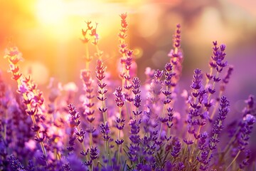 Obraz premium Beautiful sunset over lavender field in Provence.