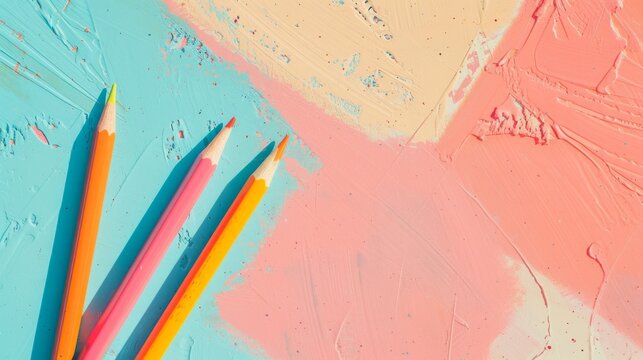 Vibrant assortment of color pencils arranged on soft pastel background, back to school concept with creative art supplies, ideal for education and craft projects


