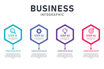 Hexagon Infographic Template Elegant Symmetric Geometric Shapes Four Steps Business Infographics 4 Option And Icon.