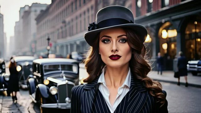 Stylish Portrait of a 1900s Female Gangster in Vintage New York Street