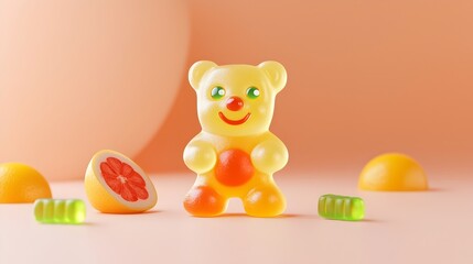 Colorful 3D Rendered Chewable Gummy Bear Vitamin for Kids with Fruity Flavors