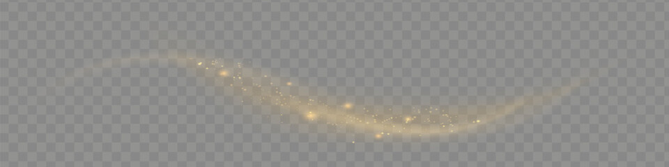 The dust sparks and golden stars shine with special light. Vector sparkles on a transparent background. Christmas light effect. Sparkling magical dust particles.