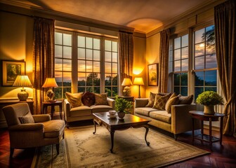 Elegant Low Light Room with Natural Light Streaming Through Large Window