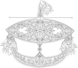 Wau Bulan, traditional Malaysia moon kite. Black and white line drawing for coloring. Vector clip art illustration.