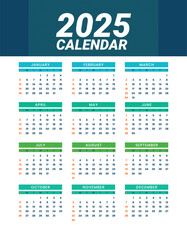 Modern 2025 new year english wall calendar template printable design