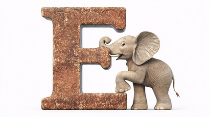 Excited Elephant with the Letter E in Playful Design