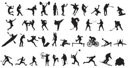 set of silhouettes of people sports