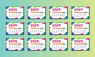Modern 2025 new year english desk calendar template printable design