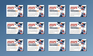 Modern 2025 new year english desk calendar template printable design