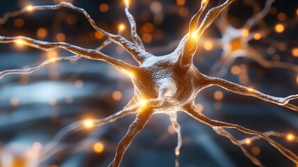 A highly detailed visualization of a neuron, showcasing connections and glowing synapses in a vibrant, scientific representation of neural networks.