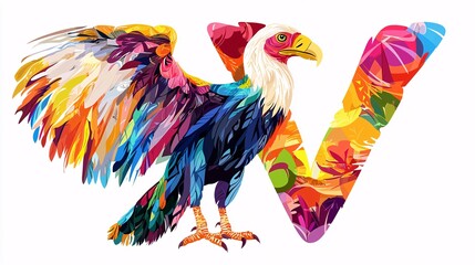 Obraz premium Vibrant Vulture Near the Letter V for Fun Learning