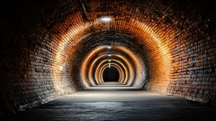 an underground tunnel with exposed brick walls and dim lighting, evoking a mysterious atmosphere.