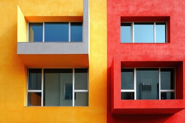Vibrant Modern Architecture Featuring Bold Red and Yellow Building Facade