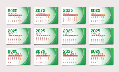 Modern 2025 new year english desk calendar template printable design