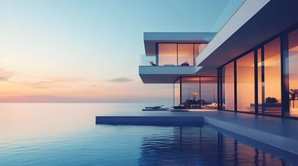 Luxurious Modern Villa with a Large Balcony.